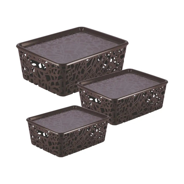 Zig Zag Storage Basket With Lids Set of 3